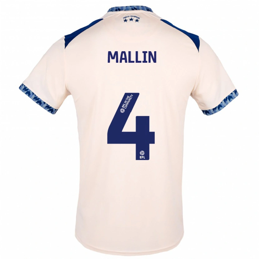 Danxen Bambino Maglia Kate Mallin #4 Bianco Sporco Blu Navy Kit Gara Away 2025/26 Maglietta