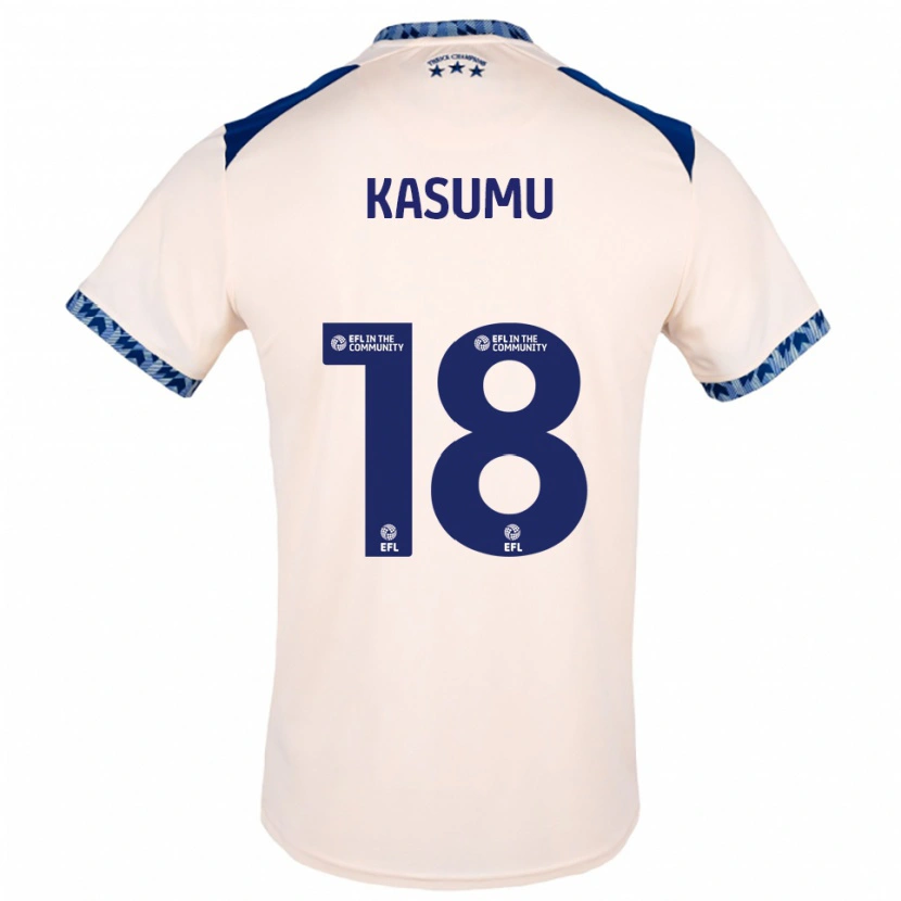 Danxen Bambino Maglia David Kasumu #18 Bianco Sporco Blu Navy Kit Gara Away 2025/26 Maglietta