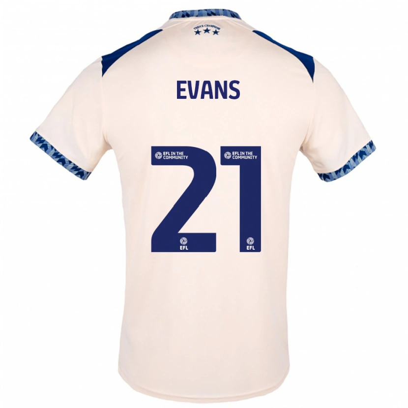 Danxen Bambino Maglia Antony Evans #21 Bianco Sporco Blu Navy Kit Gara Away 2025/26 Maglietta