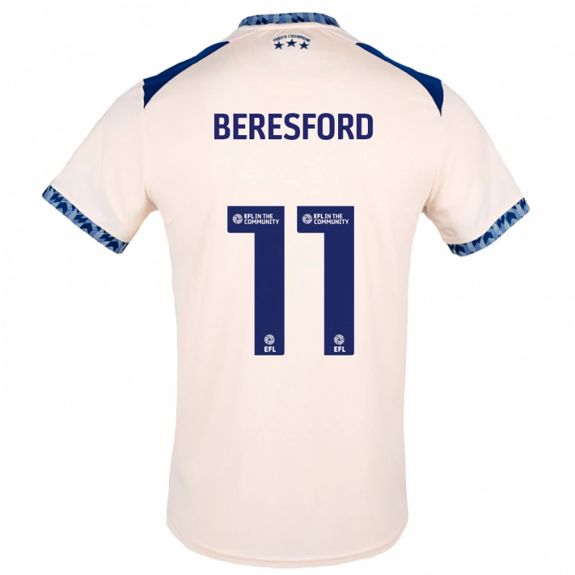 Danxen Bambino Maglia Rebecca Beresford #11 Bianco Sporco Blu Navy Kit Gara Away 2025/26 Maglietta