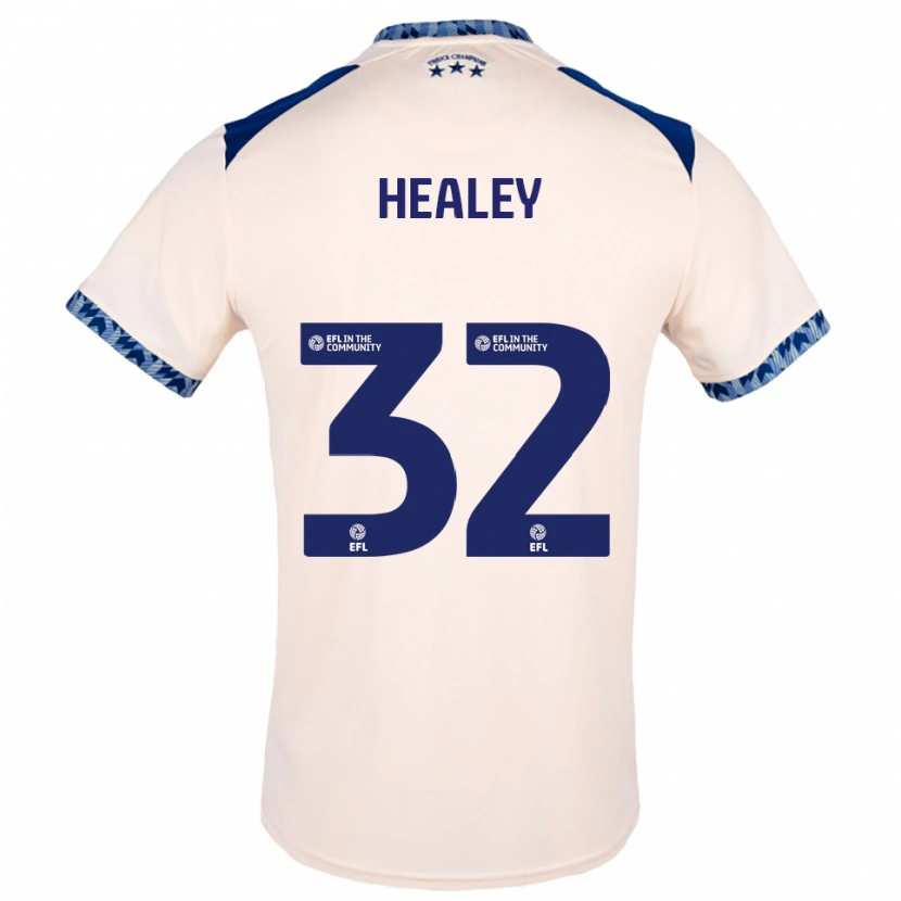 Danxen Bambino Maglia Rhys Healey #32 Bianco Sporco Blu Navy Kit Gara Away 2025/26 Maglietta
