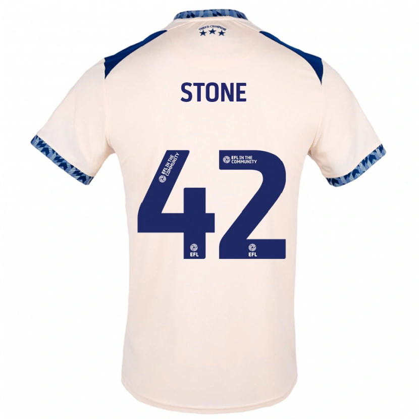 Danxen Bambino Maglia Michael Stone #42 Bianco Sporco Blu Navy Kit Gara Away 2025/26 Maglietta