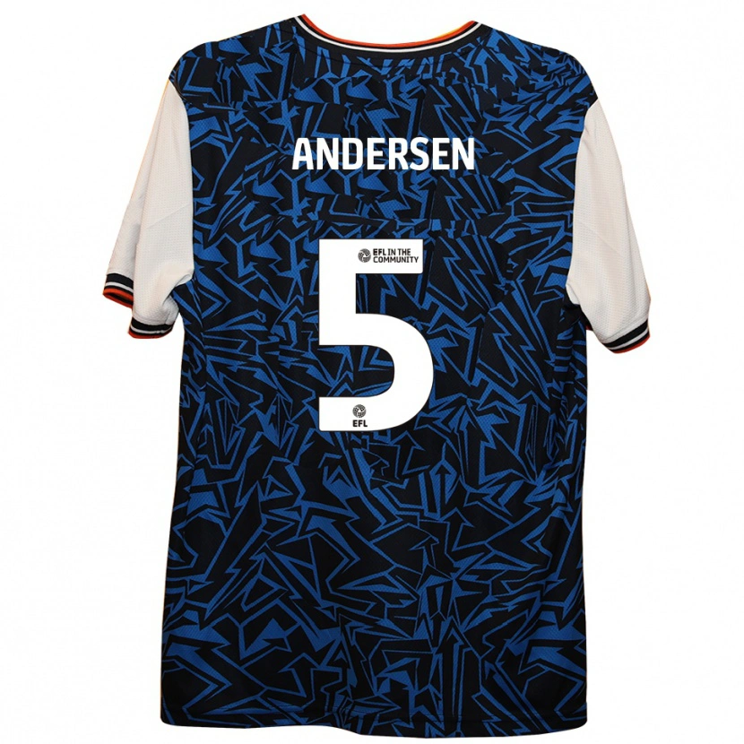 Danxen Bambino Maglia Mads Andersen #5 Blu Nero Bianco Kit Gara Away 2025/26 Maglietta
