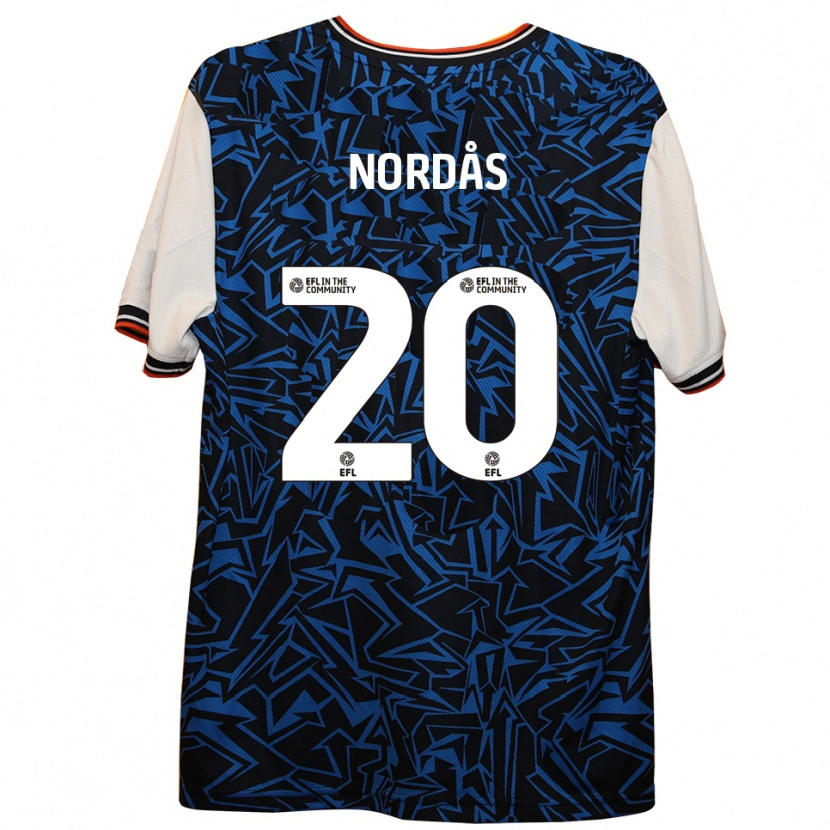 Danxen Bambino Maglia Lasse Nordås #20 Blu Nero Bianco Kit Gara Away 2025/26 Maglietta