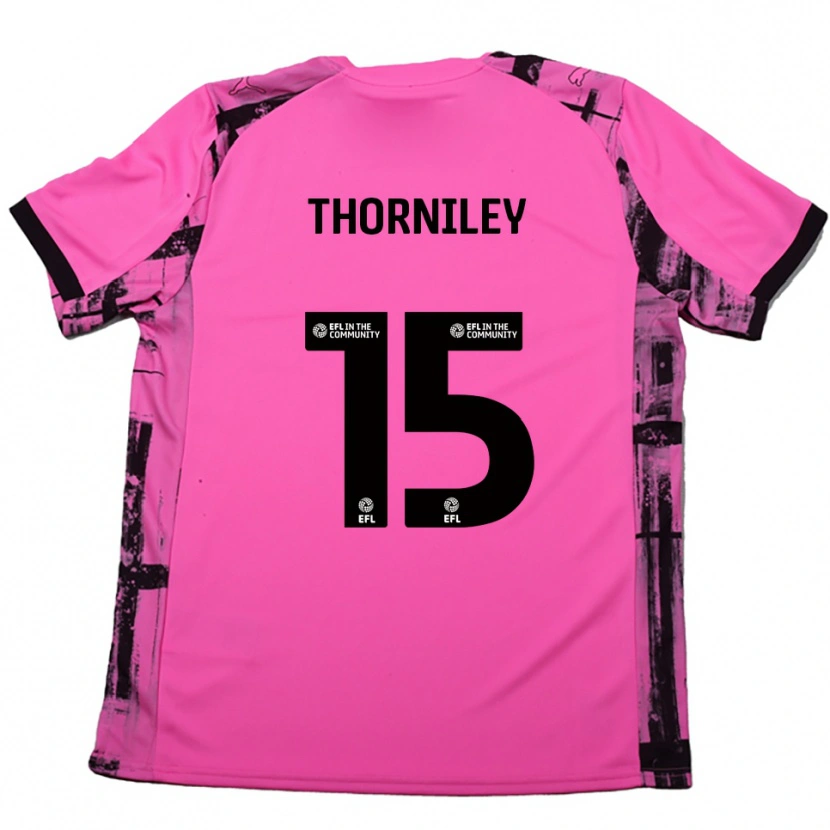 Danxen Bambino Maglia Jordan Thorniley #15 Rosso Rosa Nero Kit Gara Away 2025/26 Maglietta