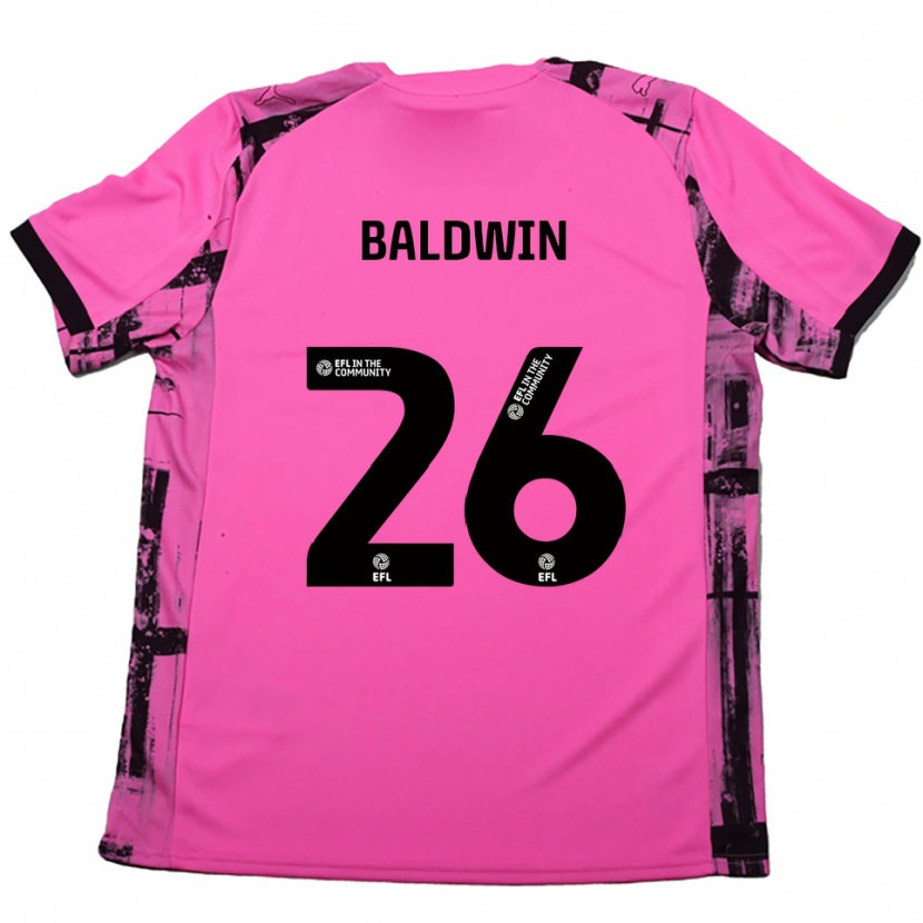 Danxen Bambino Maglia Jack Baldwin #26 Rosso Rosa Nero Kit Gara Away 2025/26 Maglietta