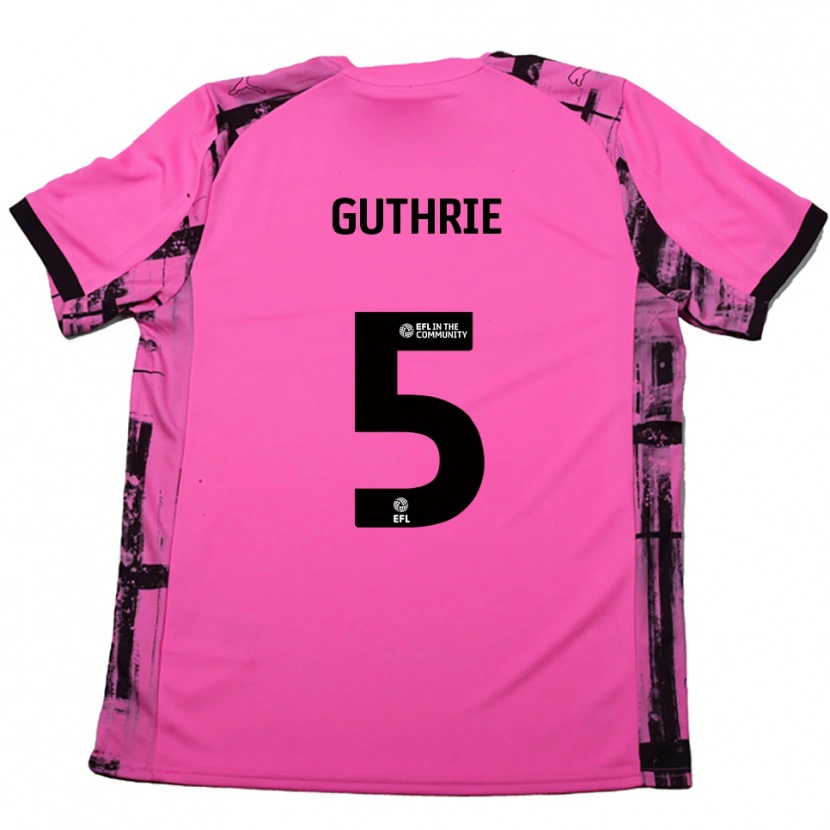 Danxen Bambino Maglia Jon Guthrie #5 Rosso Rosa Nero Kit Gara Away 2025/26 Maglietta