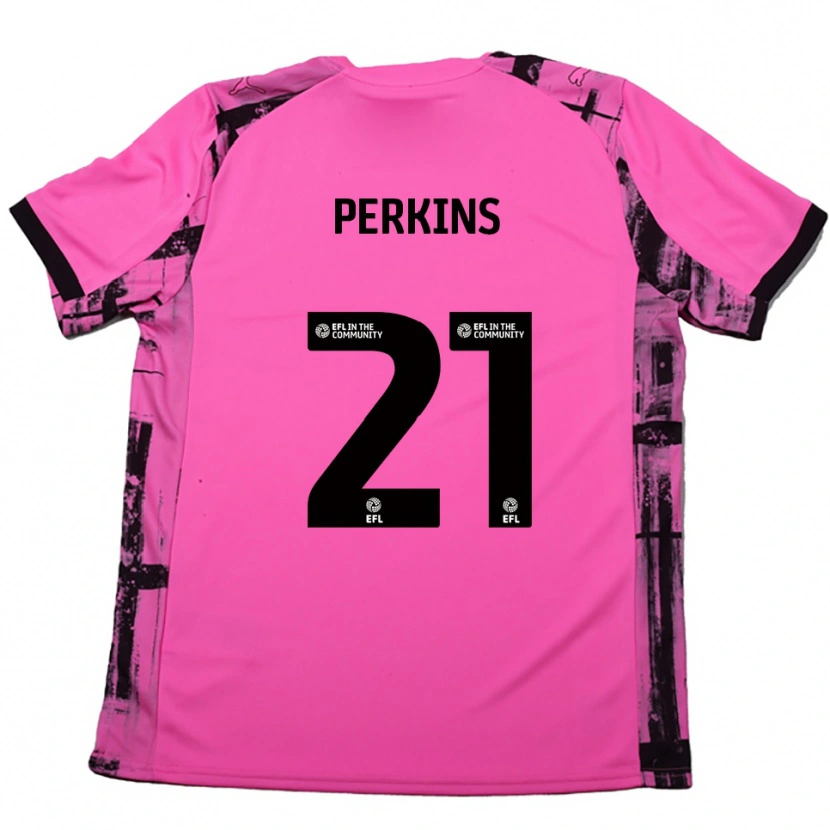 Danxen Bambino Maglia Jack Perkins #21 Rosso Rosa Nero Kit Gara Away 2025/26 Maglietta