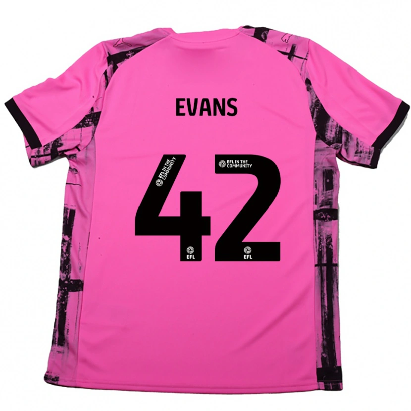 Danxen Bambino Maglia Oliver Evans #42 Rosso Rosa Nero Kit Gara Away 2025/26 Maglietta
