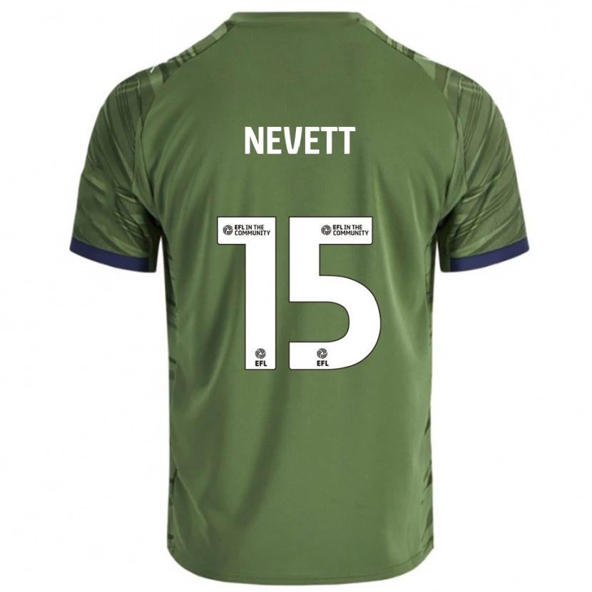 Danxen Bambino Maglia George Nevett #15 Verde Bianco Kit Gara Away 2025/26 Maglietta