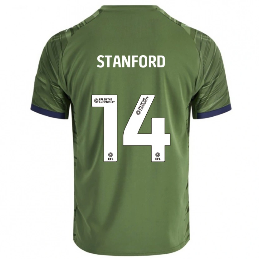 Danxen Bambino Maglia Jessica Stanford #14 Verde Bianco Kit Gara Away 2025/26 Maglietta