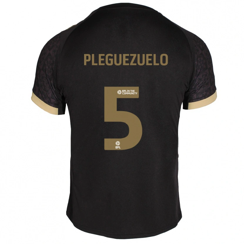 Danxen Bambino Maglia Julio Pleguezuelo #5 Nero Oro Kit Gara Away 2025/26 Maglietta