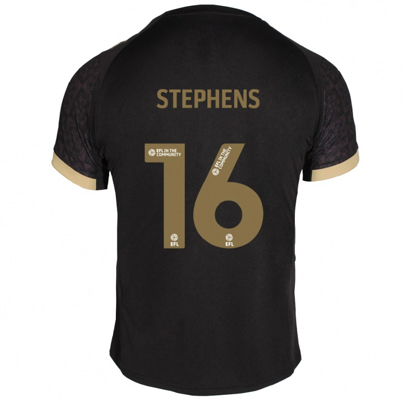 Danxen Bambino Maglia Ella Stephens #16 Nero Oro Kit Gara Away 2025/26 Maglietta