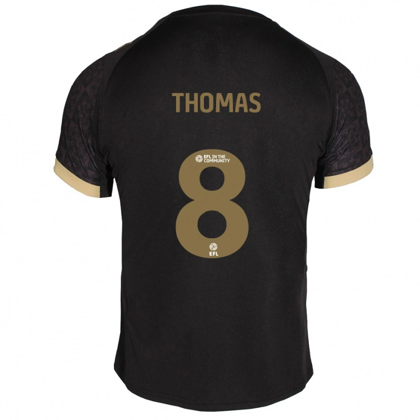Danxen Bambino Maglia Lewis Thomas #8 Nero Oro Kit Gara Away 2025/26 Maglietta