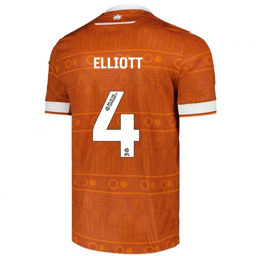 Danxen Bambino Maglia Ben Elliott #4 Arancione Bianco Kit Gara Away 2025/26 Maglietta