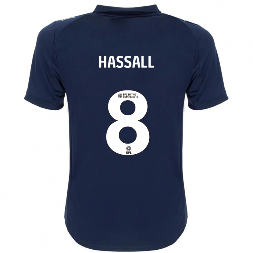 Danxen Bambino Maglia Molly Hassall #8 Blu Navy Bianco Kit Gara Away 2025/26 Maglietta