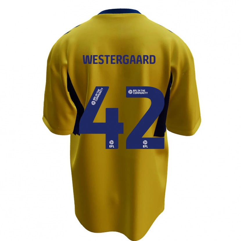 Danxen Bambino Maglia Magnus Westergaard #42 Giallo Blu Kit Gara Away 2025/26 Maglietta