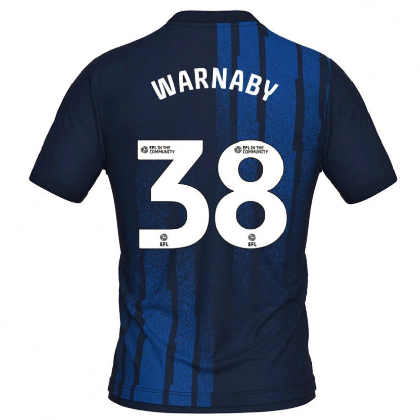 Danxen Bambino Maglia Lewis Warnaby #38 Blu Navy Bianco Kit Gara Away 2025/26 Maglietta