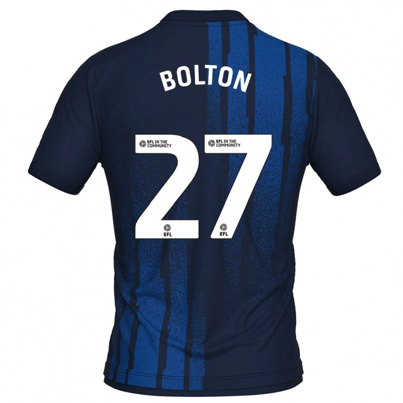 Danxen Bambino Maglia Luke Bolton #27 Blu Navy Bianco Kit Gara Away 2025/26 Maglietta