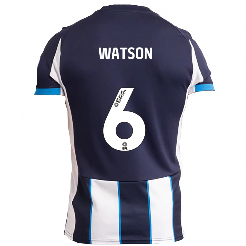 Danxen Bambino Maglia Rhys Watson #6 Bianco Blu Navy Kit Gara Away 2025/26 Maglietta