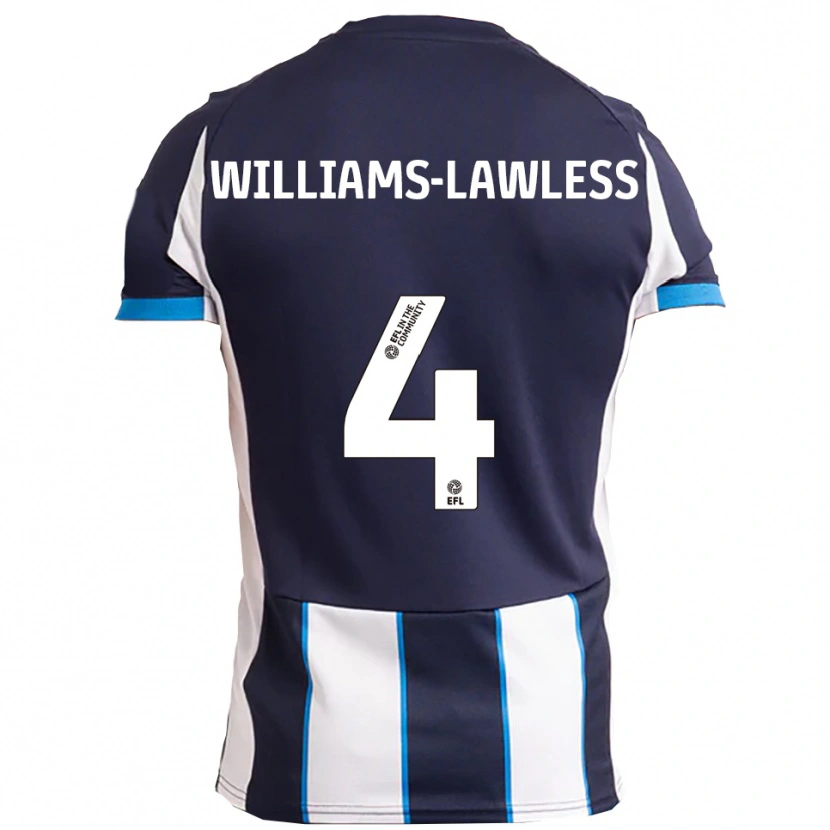 Danxen Bambino Maglia John Williams-Lawless #4 Bianco Blu Navy Kit Gara Away 2025/26 Maglietta