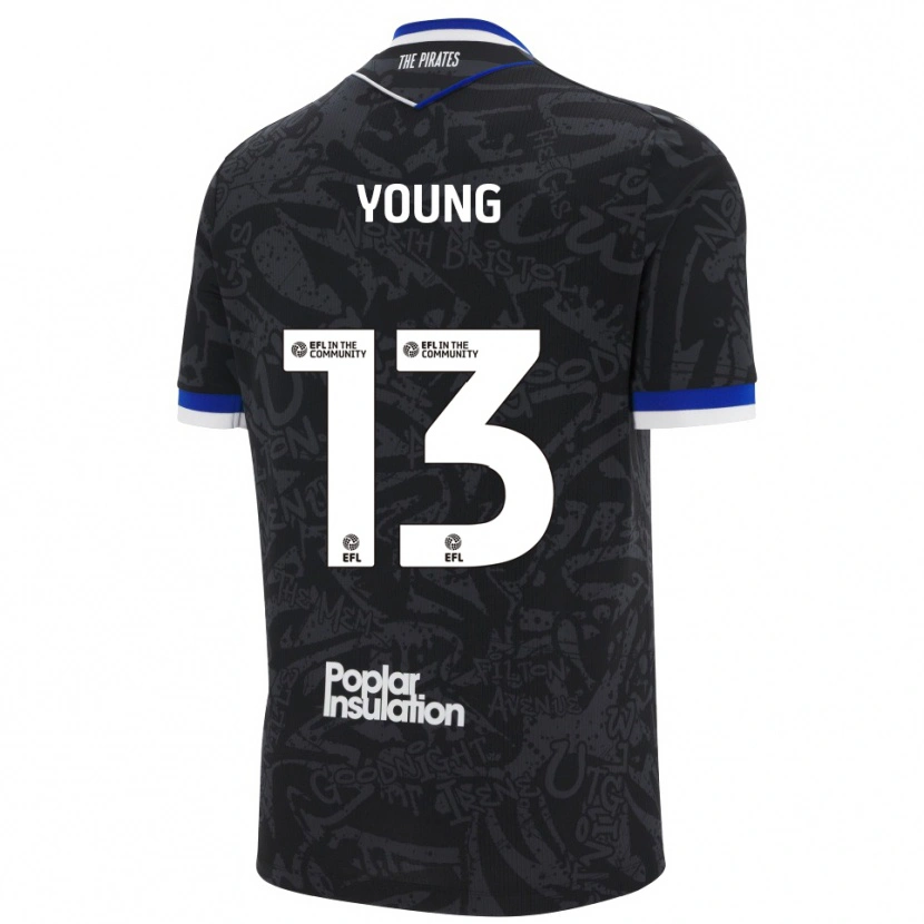 Danxen Bambino Maglia Brad Young #13 Nero Bianco Kit Gara Away 2025/26 Maglietta