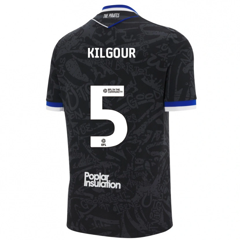 Danxen Bambino Maglia Alfie Kilgour #5 Nero Bianco Kit Gara Away 2025/26 Maglietta