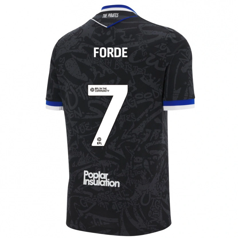 Danxen Bambino Maglia Shaqai Forde #7 Nero Bianco Kit Gara Away 2025/26 Maglietta