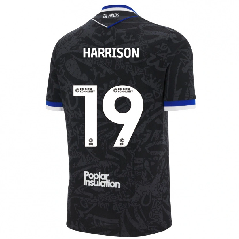 Danxen Bambino Maglia Ellis Harrison #19 Nero Bianco Kit Gara Away 2025/26 Maglietta
