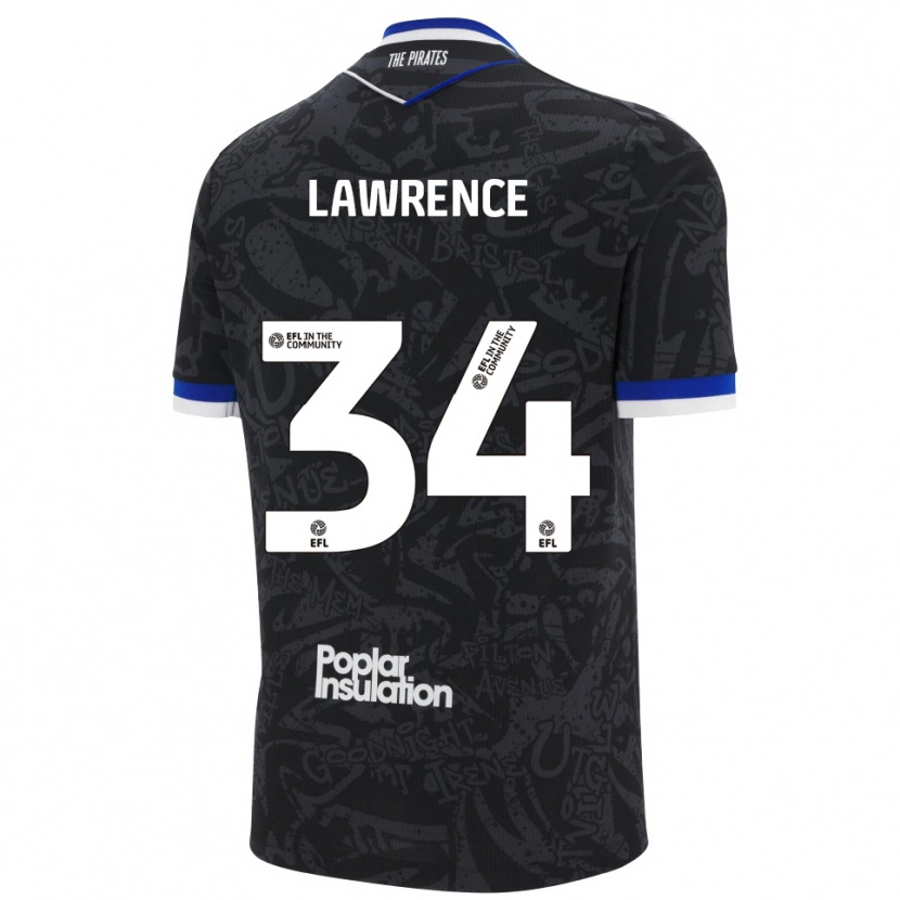 Danxen Bambino Maglia Jerry Lawrence #34 Nero Bianco Kit Gara Away 2025/26 Maglietta