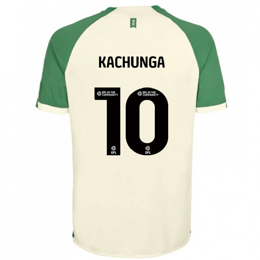 Danxen Bambino Maglia Elias Kachunga #10 Bianco Sporco Verde Kit Gara Away 2025/26 Maglietta