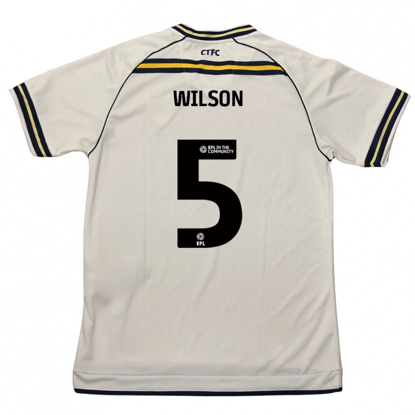 Danxen Bambino Maglia James Wilson #5 Bianco Blu Navy Kit Gara Away 2025/26 Maglietta