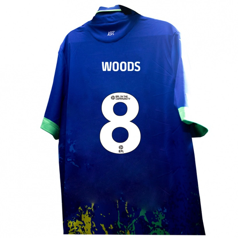 Danxen Bambino Maglia Ben Woods #8 Blu Giallo Kit Gara Away 2025/26 Maglietta