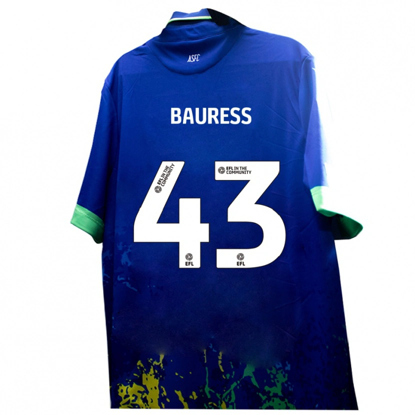 Danxen Bambino Maglia Joe Bauress #43 Blu Giallo Kit Gara Away 2025/26 Maglietta