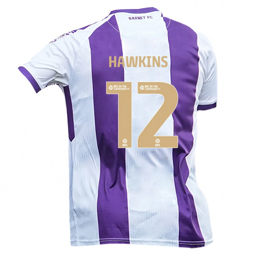 Danxen Bambino Maglia Oli Hawkins #12 Bianco Viola Kit Gara Away 2025/26 Maglietta