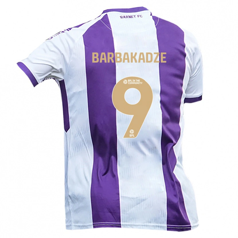 Danxen Bambino Maglia David Barbakadze #9 Bianco Viola Kit Gara Away 2025/26 Maglietta