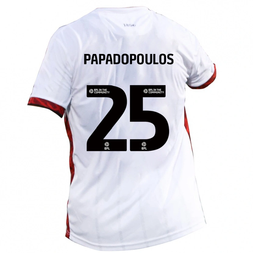 Danxen Bambino Maglia Antony Papadopoulos #25 Bianco Rosso Nero Kit Gara Away 2025/26 Maglietta
