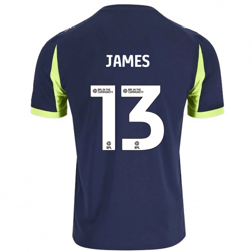 Danxen Bambino Maglia Dominic James #13 Blu Navy Verde Fluorescente Kit Gara Away 2025/26 Maglietta