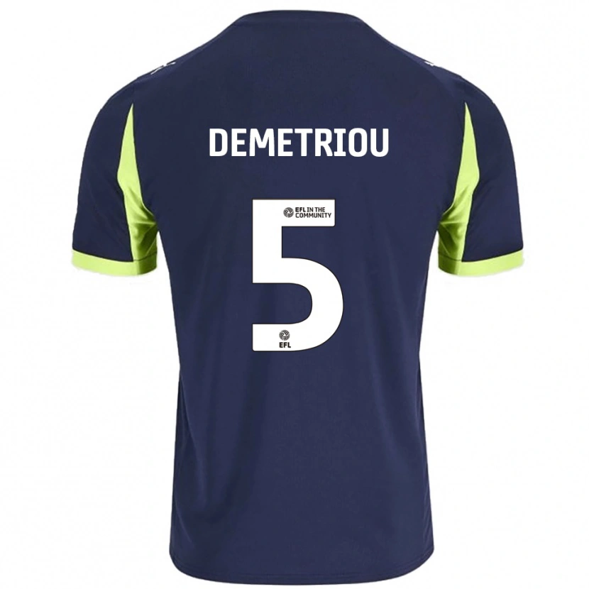 Danxen Bambino Maglia Mickey Demetriou #5 Blu Navy Verde Fluorescente Kit Gara Away 2025/26 Maglietta