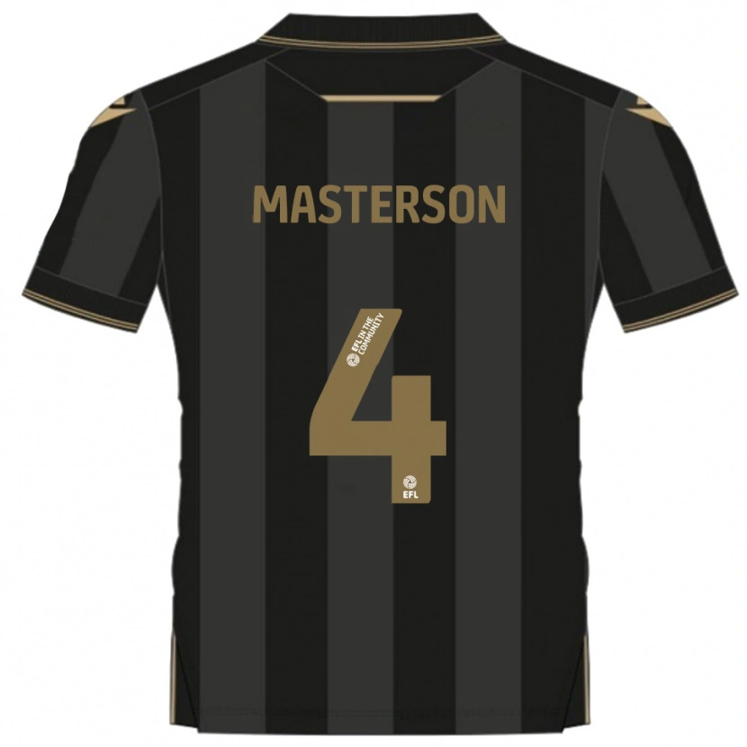 Danxen Bambino Maglia Conor Masterson #4 Nero Oro Kit Gara Away 2025/26 Maglietta