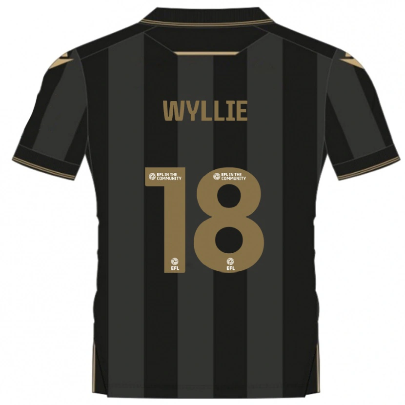 Danxen Bambino Maglia Marcus Wyllie #18 Nero Oro Kit Gara Away 2025/26 Maglietta