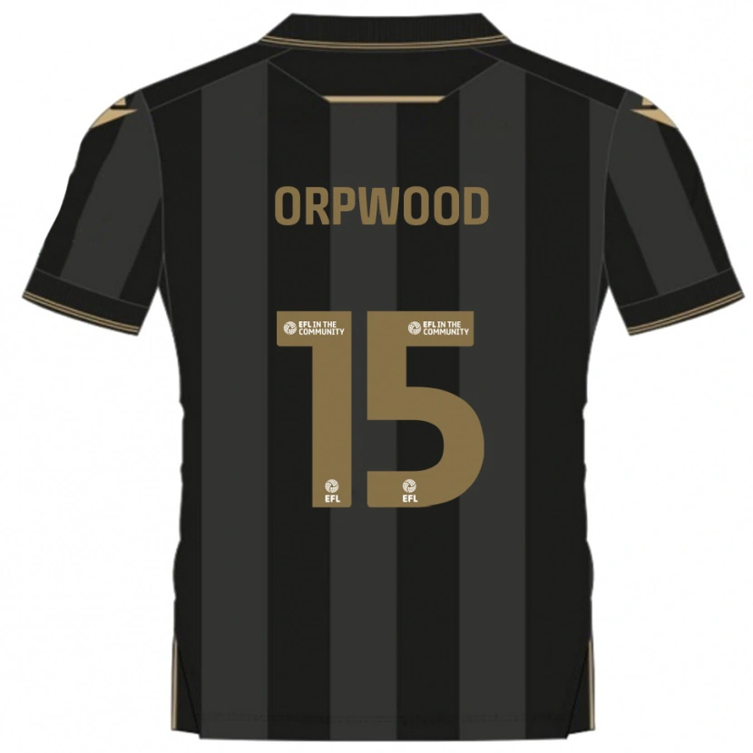 Danxen Bambino Maglia Jo Orpwood #15 Nero Oro Kit Gara Away 2025/26 Maglietta
