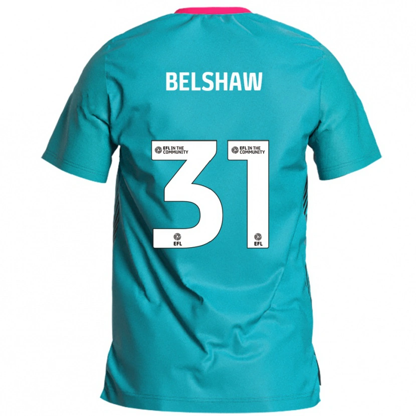Danxen Bambino Maglia James Belshaw #31 Azzurro Rosa Kit Gara Away 2025/26 Maglietta