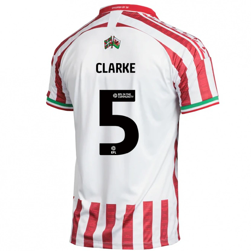 Danxen Bambino Maglia James Clarke #5 Rosso Bianco Kit Gara Away 2025/26 Maglietta