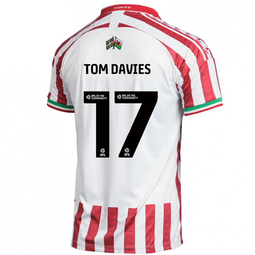Danxen Bambino Maglia Tom Davies #17 Rosso Bianco Kit Gara Away 2025/26 Maglietta