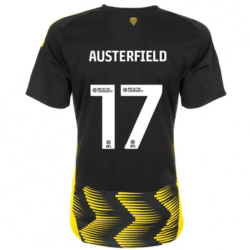 Danxen Bambino Maglia Josh Austerfield #17 Nero Giallo Kit Gara Away 2025/26 Maglietta