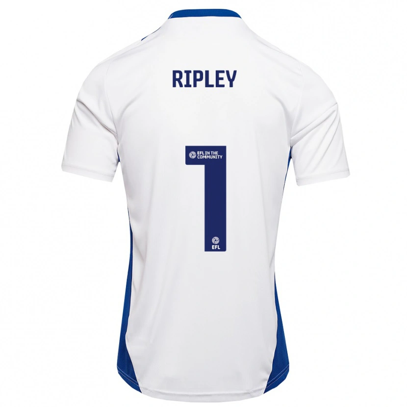Danxen Bambino Maglia Connor Ripley #1 Bianco Blu Kit Gara Away 2025/26 Maglietta