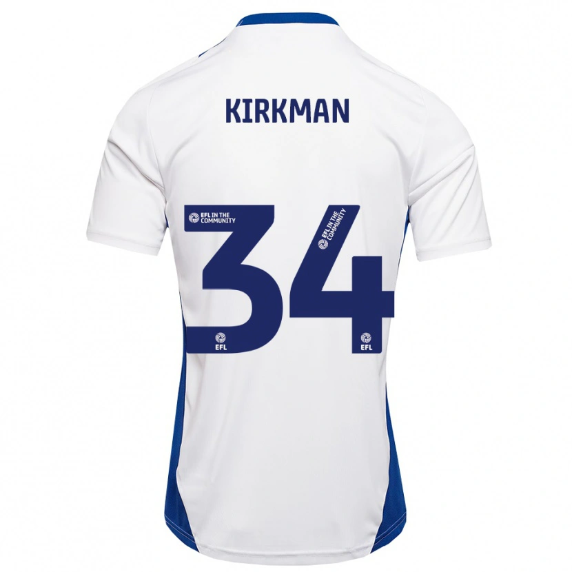 Danxen Bambino Maglia Billy Kirkman #34 Bianco Blu Kit Gara Away 2025/26 Maglietta