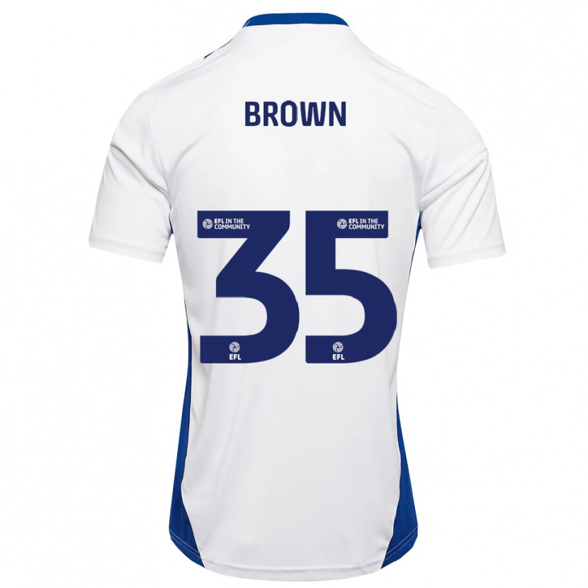 Danxen Bambino Maglia Jaxon Brown #35 Bianco Blu Kit Gara Away 2025/26 Maglietta