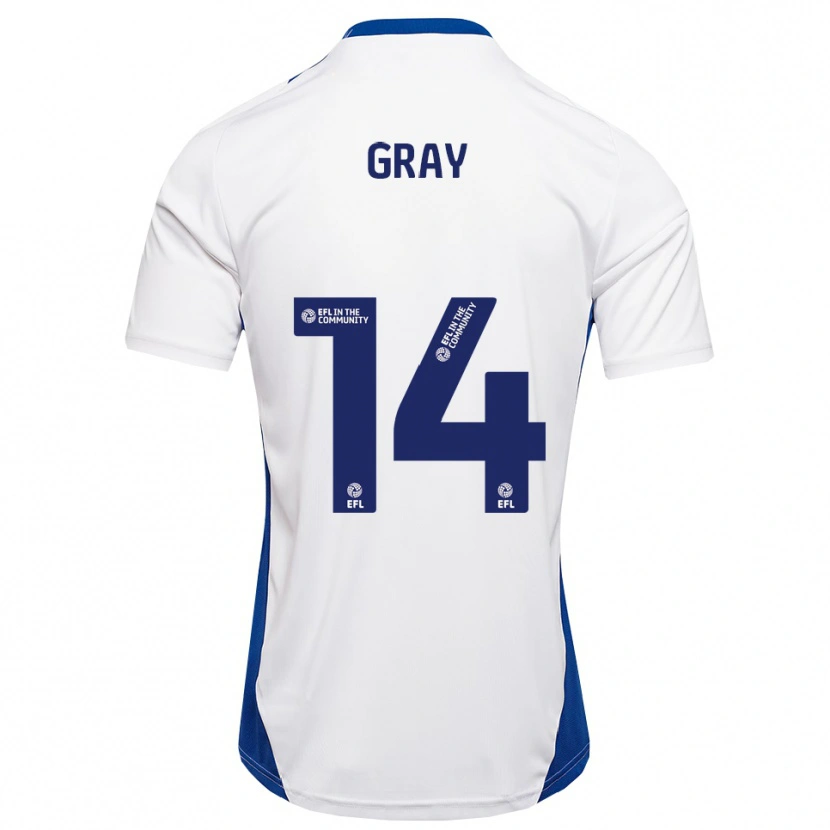 Danxen Bambino Maglia Harry Gray #14 Bianco Blu Kit Gara Away 2025/26 Maglietta